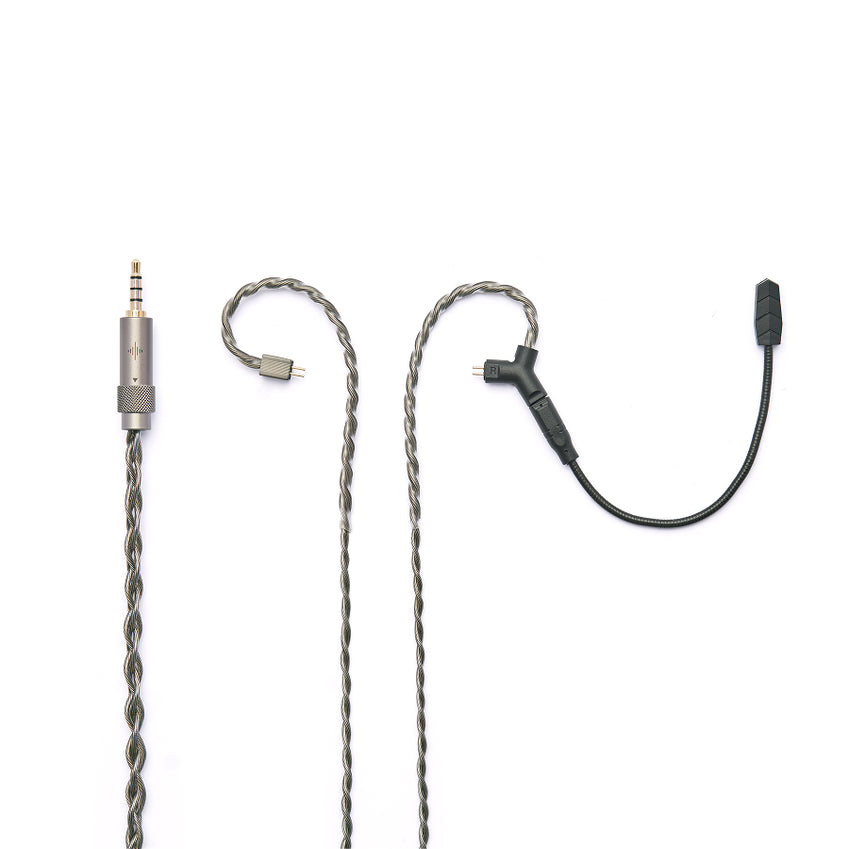 Braided in-ear monitor cable with ear hooks, audio connector, and right-angle plug