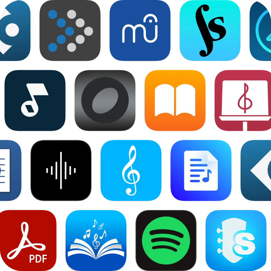 Collection of various app icons on a white background