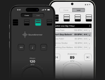 两部智能手机上显示的 Soundbrenner 节拍器应用