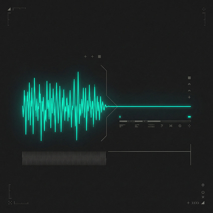 Turquoise audio waveform graphic on a dark background