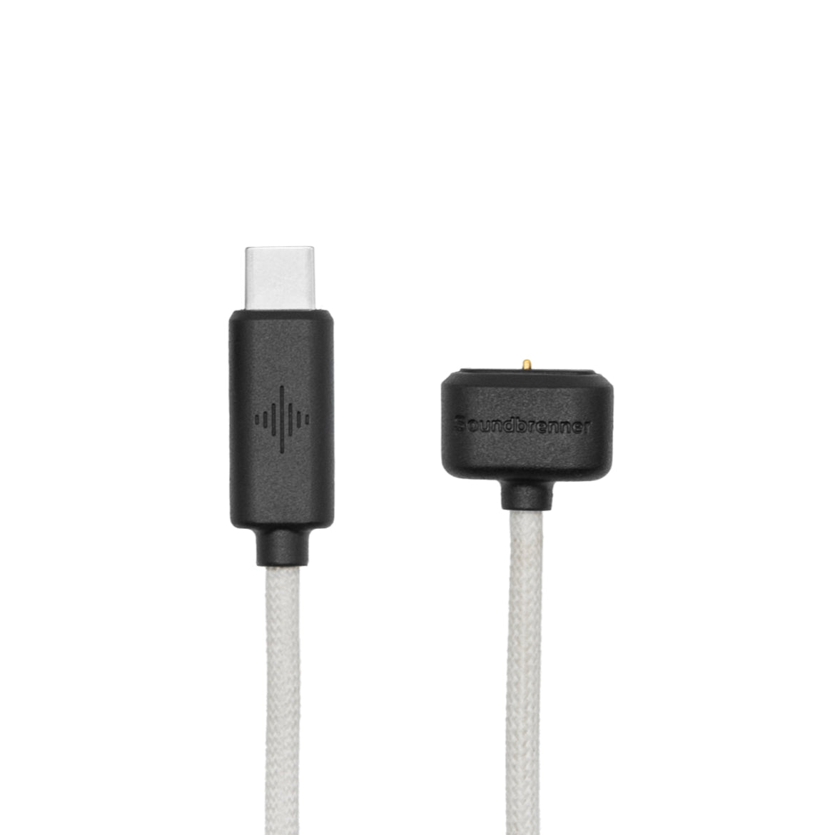 白色编织充电线，带有 USB-C 插头和磁性连接器